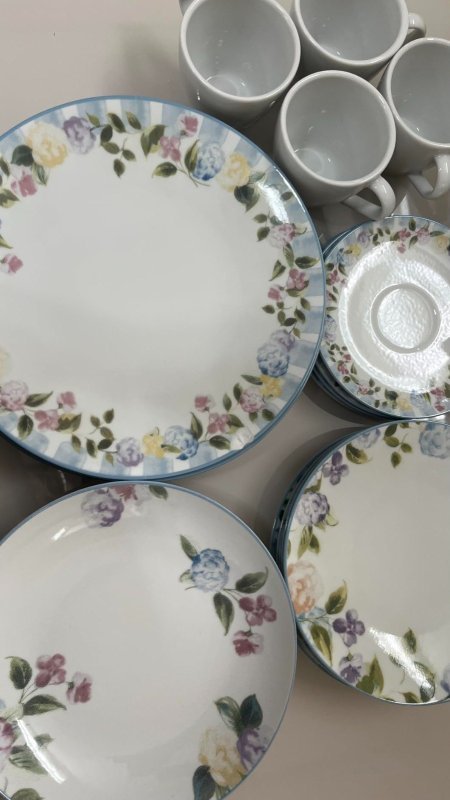 Aparelho De Jantar Tramontina Aura Em Porcelana Decorada 20 Peças + Frete Grátis