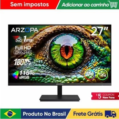 Novo Monitor ARZOPA de 27 Polegadas, Monitor de Jogos 180Hz QHD 2K para PC