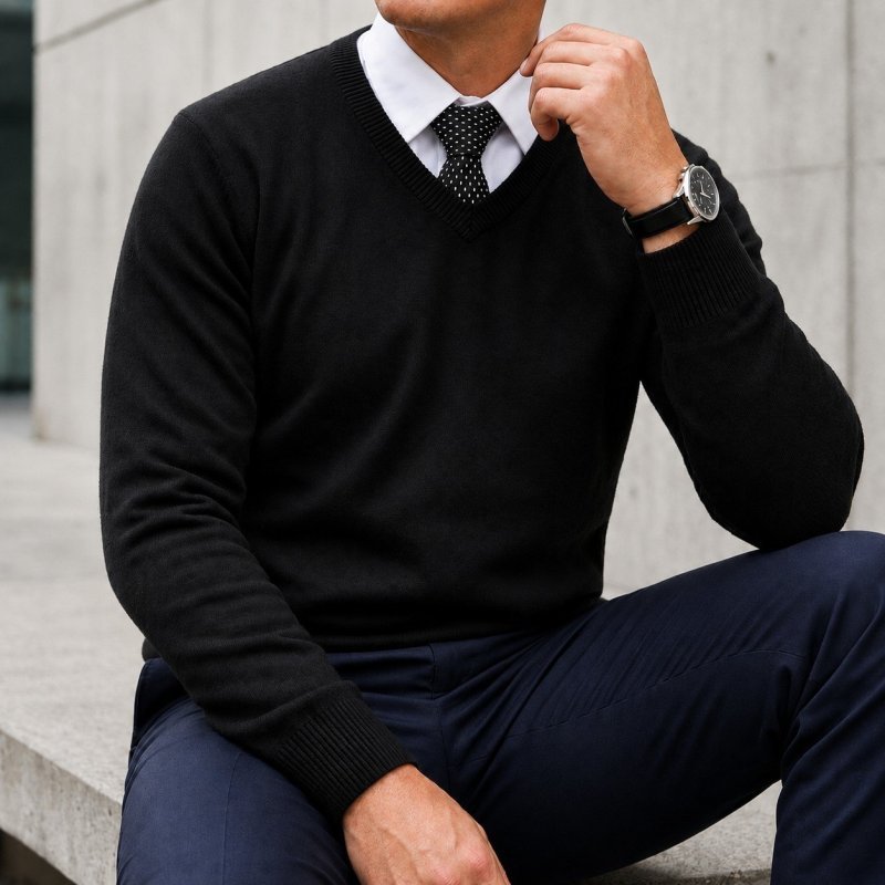 Suéter Masculino Inverno Frio Gola V Social Casual Tricot (P ao G)