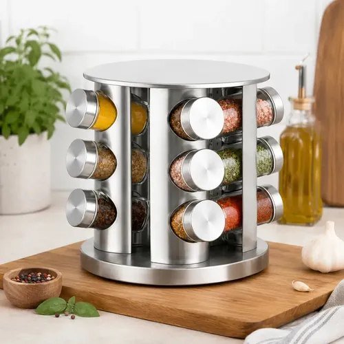 Porta Temperos Giratório 360° 12 Potes Vidro 85ml Inox