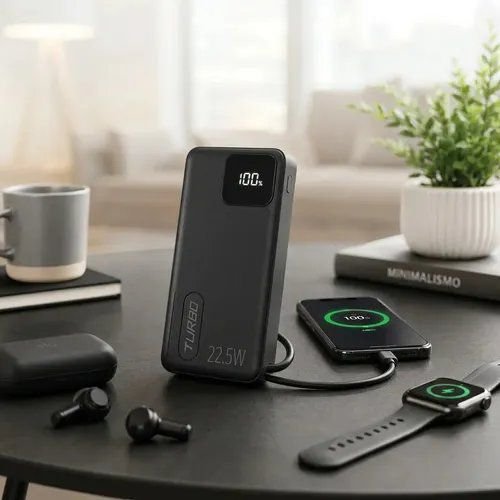 Power Bank 10000mAh Turbo 22,5W PD USB-C 4 Portas Display Digital - Brasiliana Tech