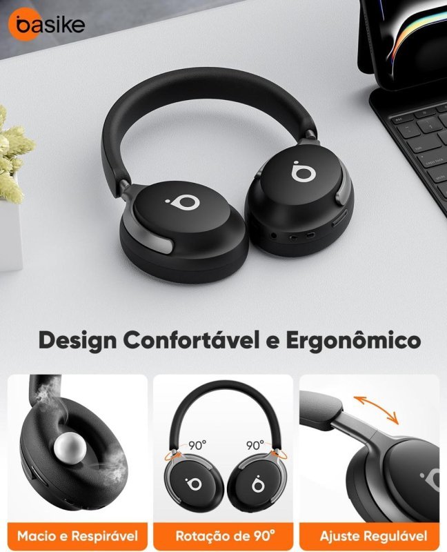 Headphone Bluetooth Basike com ANC e Som Hi-Fi