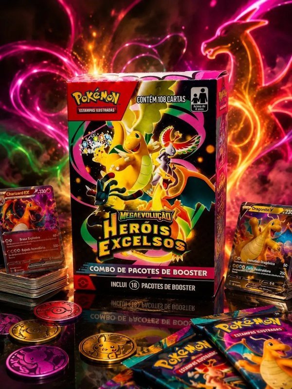 Combo De Booster Pokémon Heróis Excelsos 108 Cartas Copag + Frete Grátis
