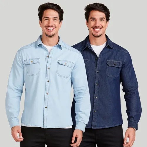 Kit 2 Camisa Masculina Jeans Social Slim Importada
