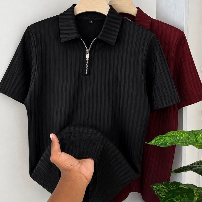 Kit 2 Camiseta Polo Manga Curta Com Ziper Masculina Canelada