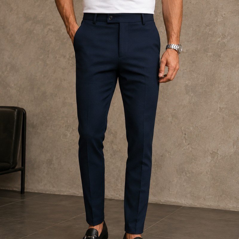 Calça Alfaiataria Masculina Slim Fit Premium Social Azul Liso