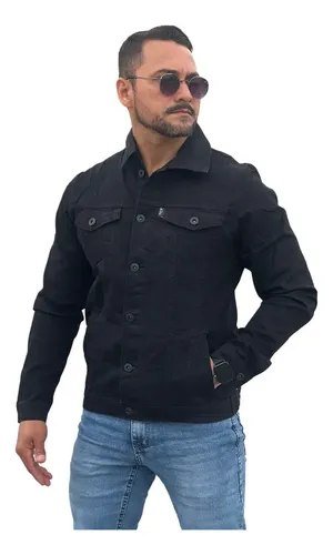 Jaqueta Jeans Masculina Sarja Bolsos Funcionais Resistente Preto P