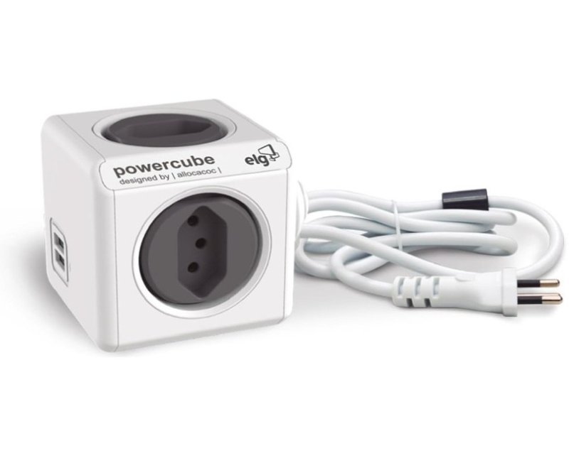 ELG, PWC-X4U/3M, PowerCube com Extensor USB, Filtro de Linha, Multiplicador 4 Tomadas Bivolt com 2 Portas USB 2.4A, Disjuntor Integrado de 10A, Cabo 3m, Cinza