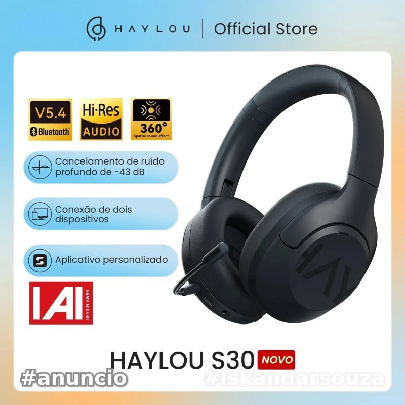HAYLOU S30 Fones de ouvido sem fio Bluetooth 5.4 com microfone, cancelamento de ruído