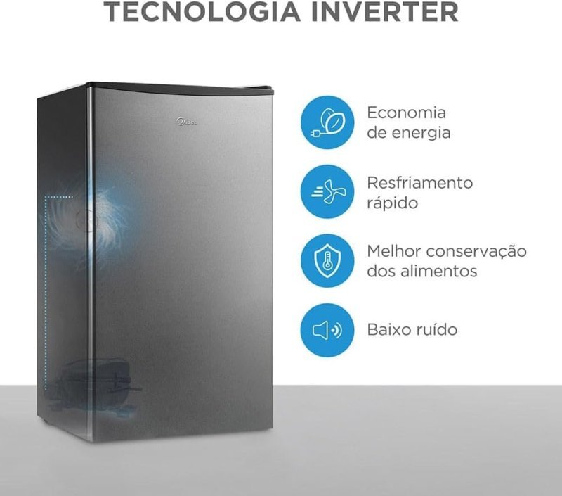 Midea Frigobar 93 Litros Inverter Bivolt - Porta Inox Preto