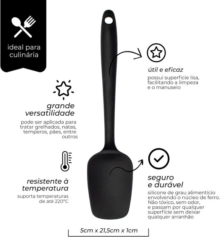 Mimo Style Espátula Silicone Preto - Resistente 220ºC - Leve 52g