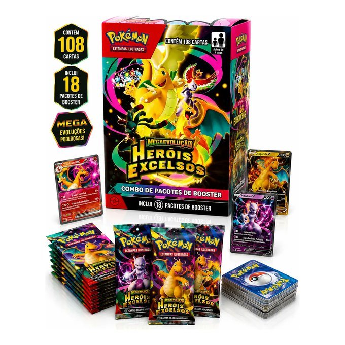 Combo De Booster Pokémon Heróis Excelsos 108 Cartas Copag + Frete Grátis