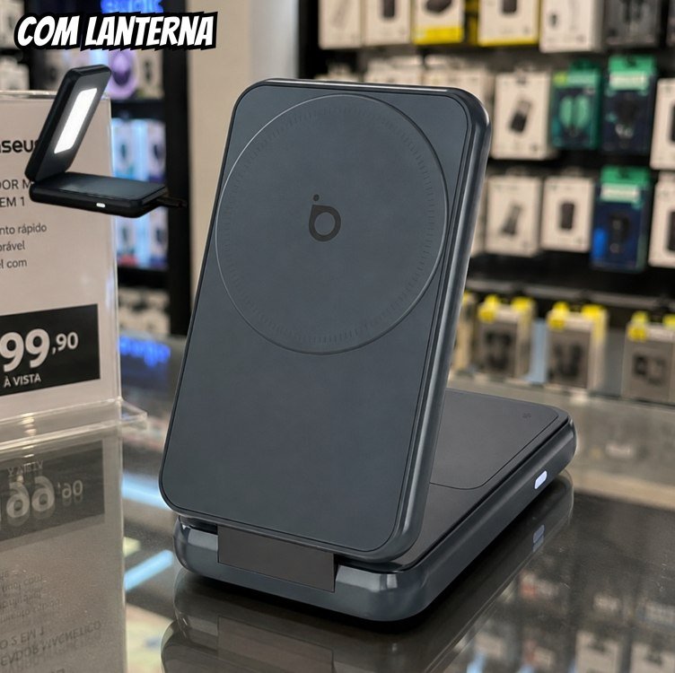 Carregador Sem Fio Basike 2 em 1 Magnético p/ iPhone e Samsung c/ Luz Noturna