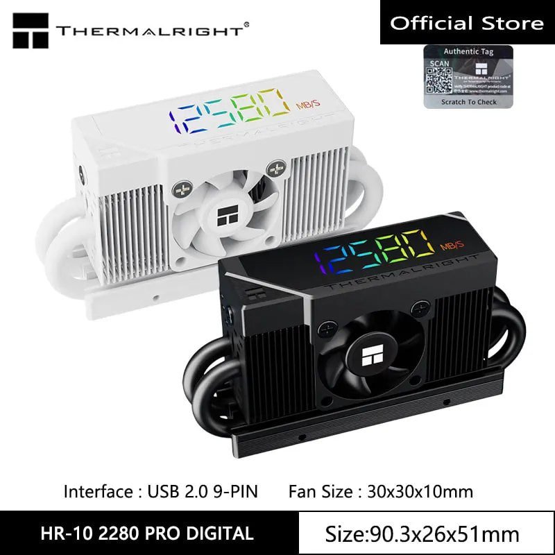 HR10 Dissipador SSD NVME Thermalright HR-10 2280 PRO Display Digital RGB preto branco HR 10