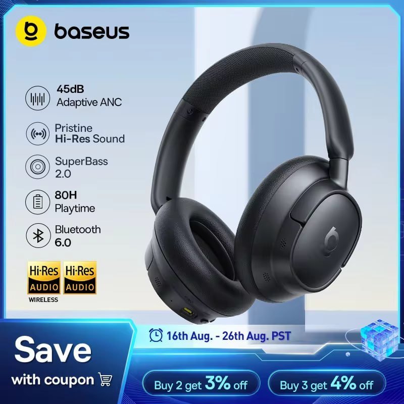 Headphone Baseus EH10 NC ANC com Cancelamento de Ruído Ativo Híbrido