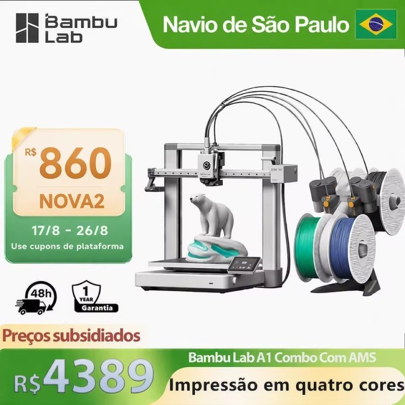 Impressora 3D Bambu Lab A1 Combo com AMS Lite, Impressão Ultra-Rápida de 500mm/s, Nivelamento Automático