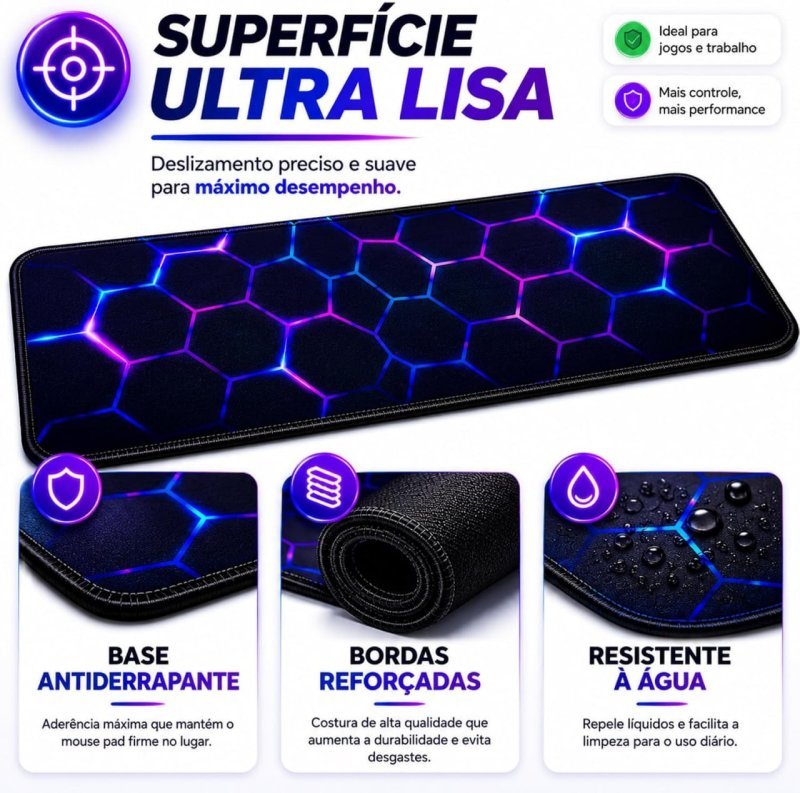 Mouse Pad Gamer Grande Profissional Extra 80x30 cm Bordas Costuradas Base Antiderrapante