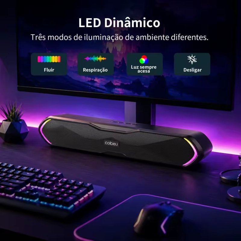 Coibeu Mini Soundbar para PC RGB Bluetooth