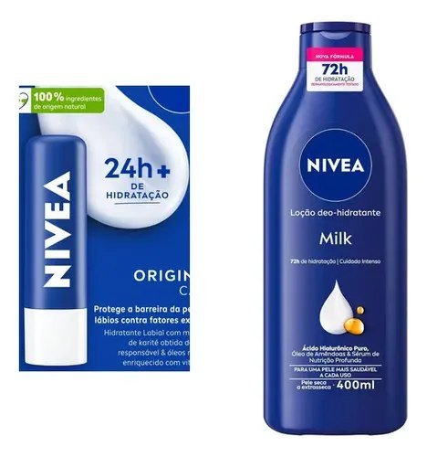Kit Hidratação Nivea: Hidratante Labial Original Care 4,8g + Loção Hidratante Milk 400ml