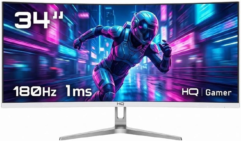Monitor Gamer HQ 34" Branco Curvo 1ms, 180Hz, UltraWide (QHD)