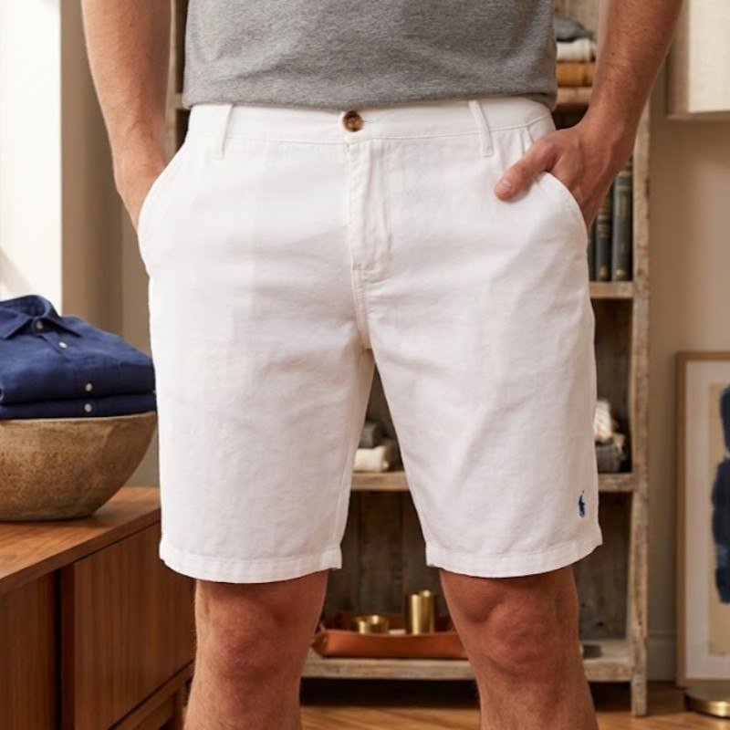 Bermuda Ralph Lauren Masculina Linho Navy Icon Branca