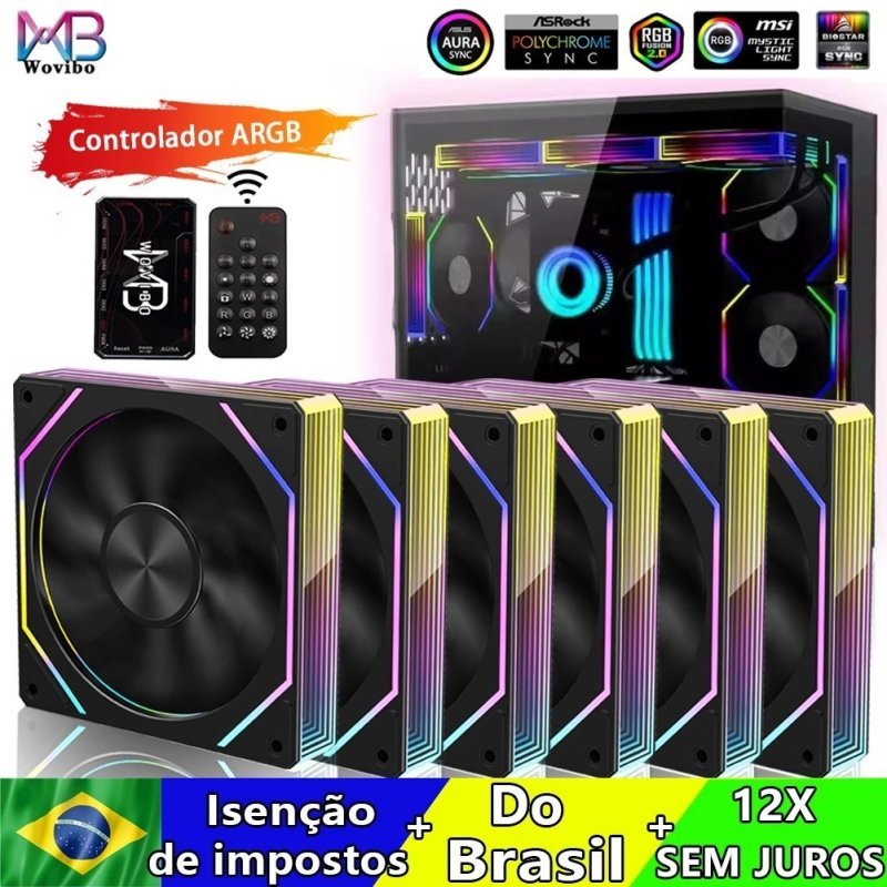 Kit de Fan Wovibo ARGB Infinity Mirror PWM 4Pin 5V 3Pin + Controladora e controle (Normal ou Reversa)