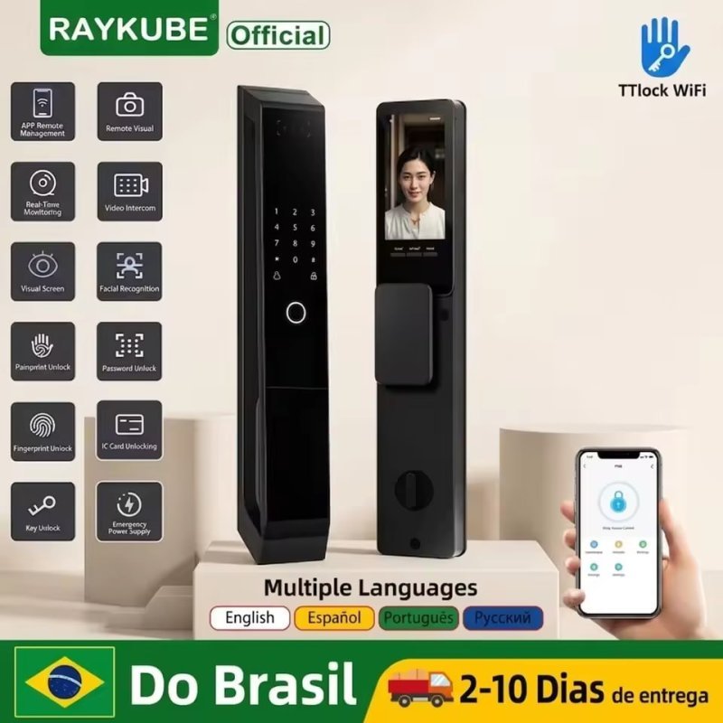 Fechadura Inteligente RAYKUBE P20 TTLock – Reconhecimento Facial 3D + Veias da Palma