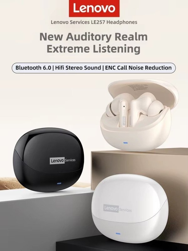 Fones de Ouvido Lenovo TWS Sem Fio Bluetooth 6.0 com Som HiFi e Redução de Ruído ENC para Chamadas
