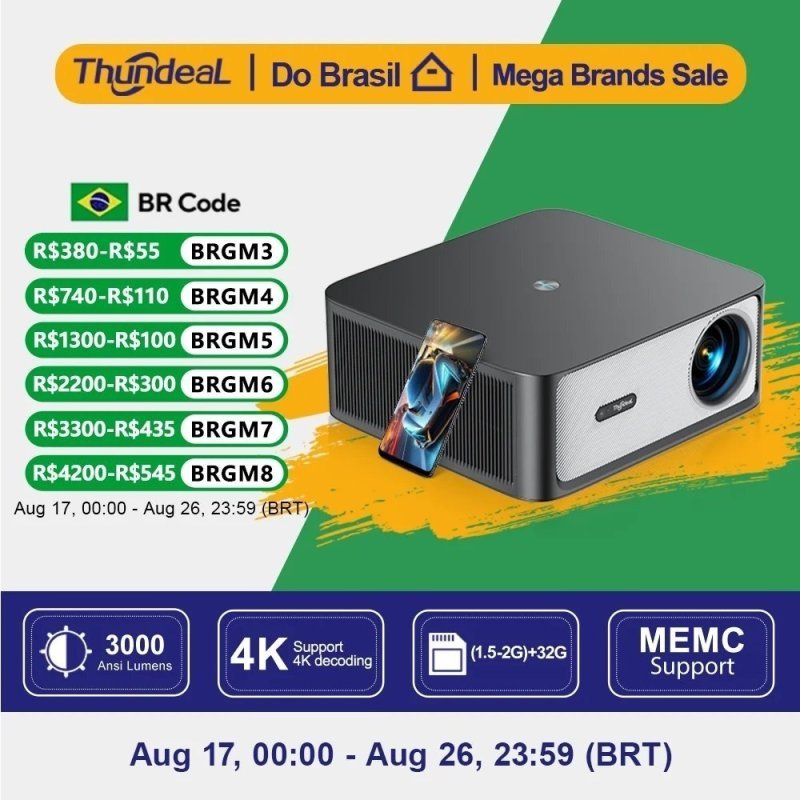 Projetor ThundeaL 3000 ANSI Lúmens 4K Full HD TD98Pro