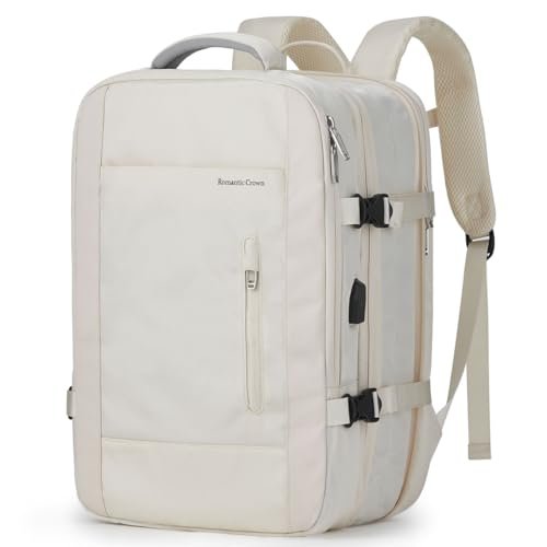 Mochila de Viagem Expansível Masculina Feminina Para Notebook (Bege)