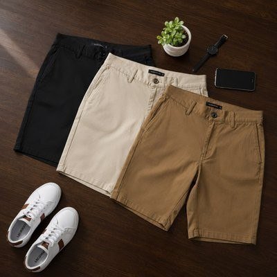 Kit 3 Bermuda Sarja Colorida Premium Masculino Diversa Cores Preto Bege E Gelo