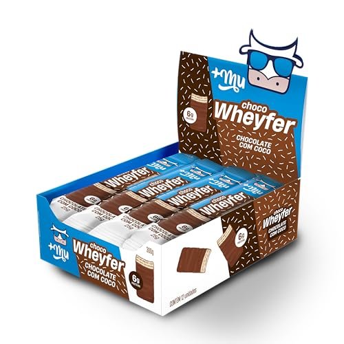 Chocowheyfer, Mais Mu, Wafer Proteico Sabor Chocolate e Coco, 6g de Proteína, Zero Açúcar, Display com 12 Unidades