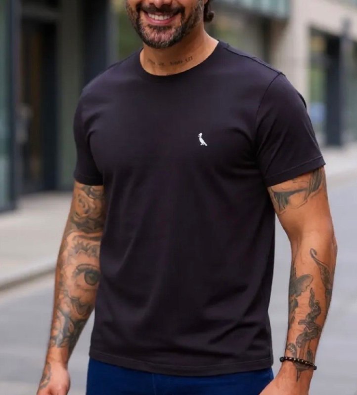 Camiseta Regular Essence Reserva Masculina Preto T-shirt Lisa G Liso