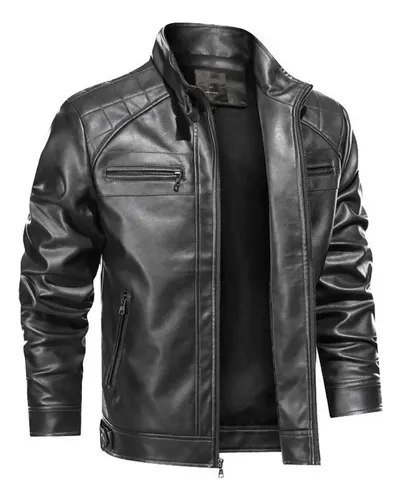 Jaqueta De Couro Masculina Slim Forrada Sem Capuz