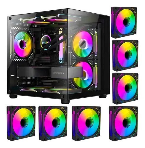 Gabinete Gamer Hayom Aquário C/ 7 Fans Led Rgb - Preto