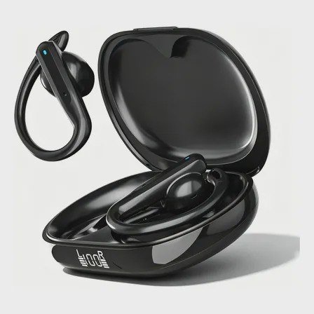 Fone de Ouvido Bluetooth JSKJ TWS In-ear Sem Fio Esportivo com Gancho e Microfone Preto