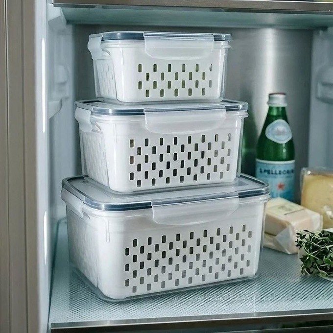 Kit com 3 Potes Organizador De Geladeira Armário Tampa Hermética