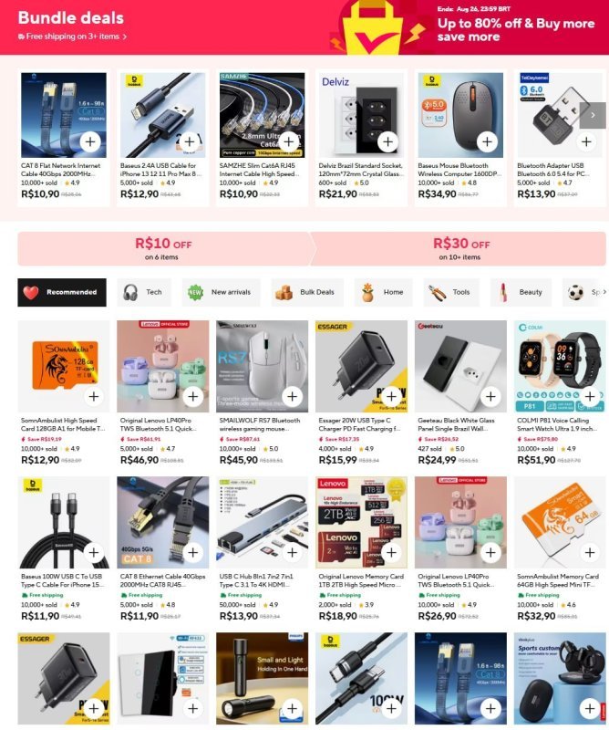 Combo de Ofertas AliExpress, compra mínima 3 itens