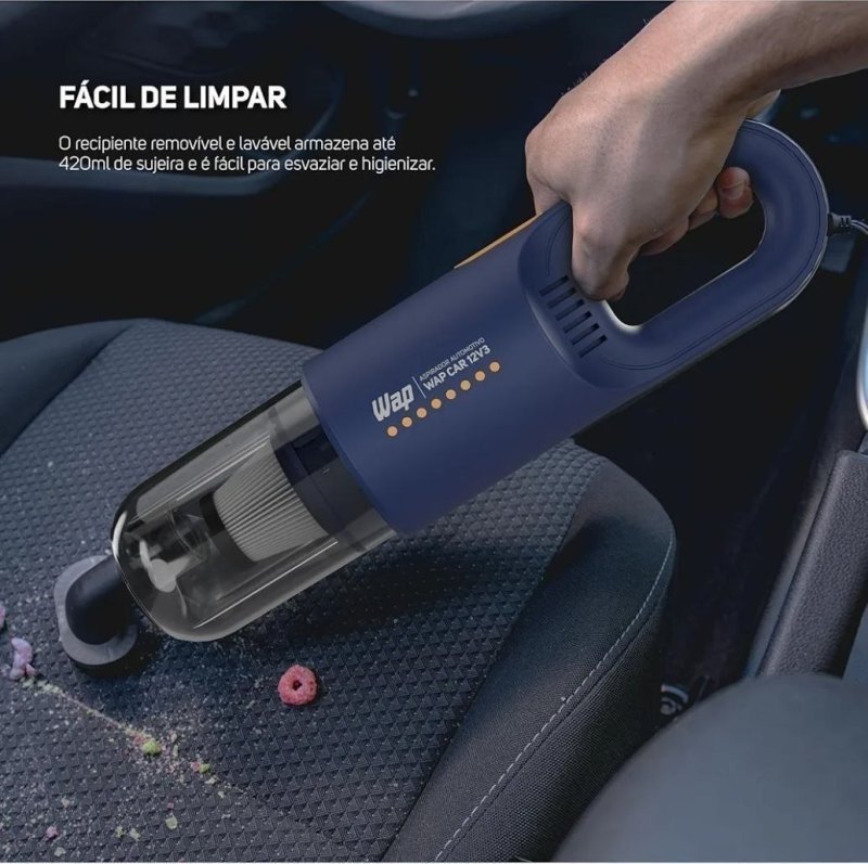 WAP Aspirador de Pó Automotivo Car 12V2, Portátil, 420ml, com Recipiente Removível e Filtro Lavável, 180W