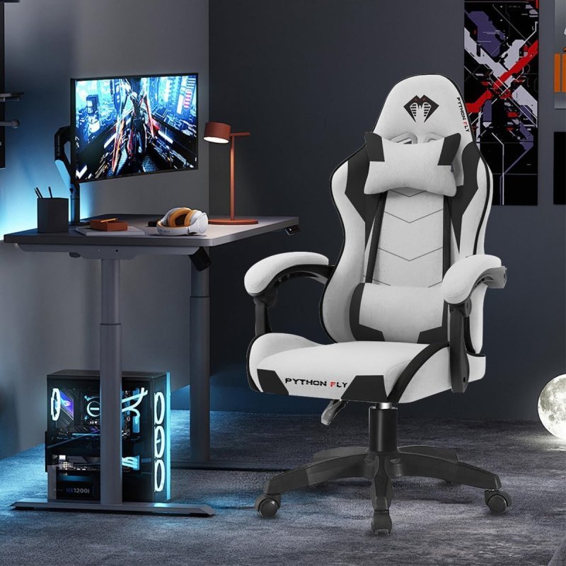 Cadeira Gamer Python Fly em tecido, respirável e ecológica, ângulo ajustável (Cinza Claro)