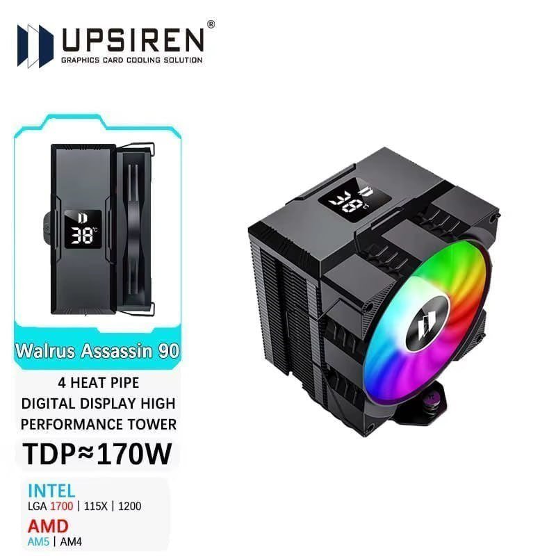 AirCooler Upsiren Walrus Assassin 90, com tela de monitoramento