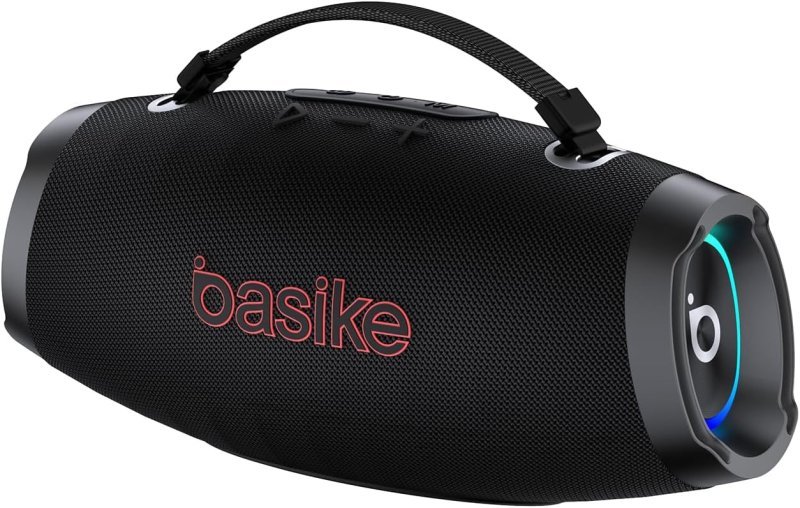 Basike Caixa de Som Estéreo Sem Fio, Boombox 120W, Bluetooth, preto