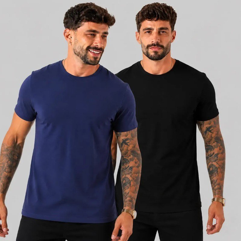 Kit 2 Camiseta Masculina Malha Peruana Premium