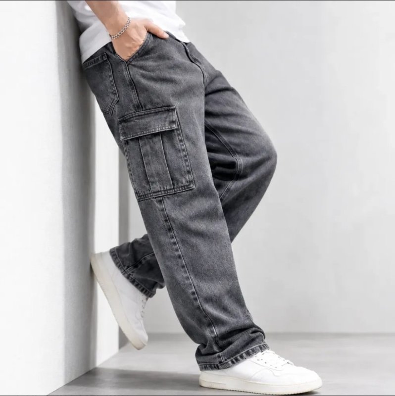 Calça Cargo Masculina Jeans Streetwear Larga