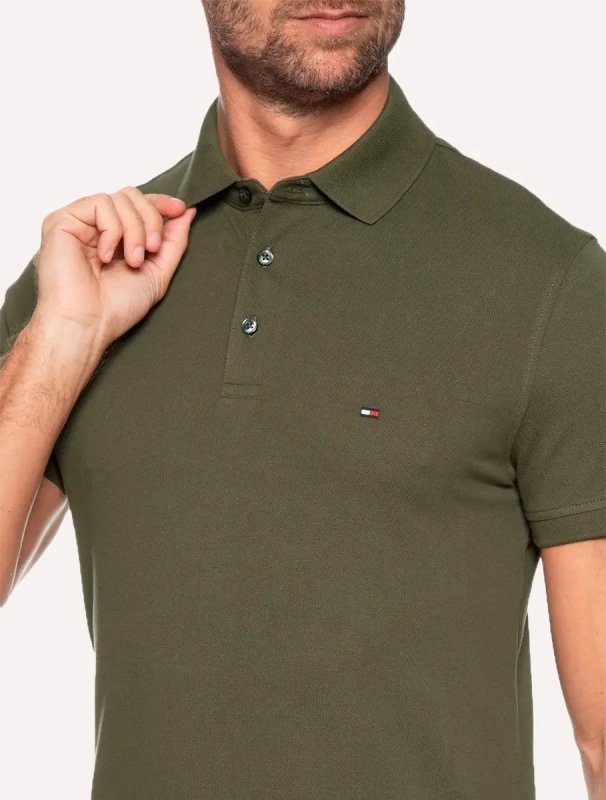 Polo Tommy Hilfiger Masculina Slim Piquet 1985 Verde Militar