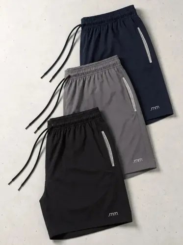 Kit 3 Bermuda Masculina Tactel Com Elastano Academia Treino Preto-marinho-cinza G