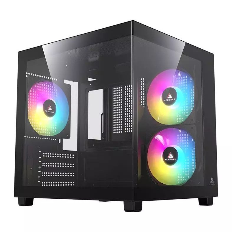 Gabinete Gamer Aquário Acegeek Ori Rainbow Mini-Tower Lateral e Vidro Com 3 Fans