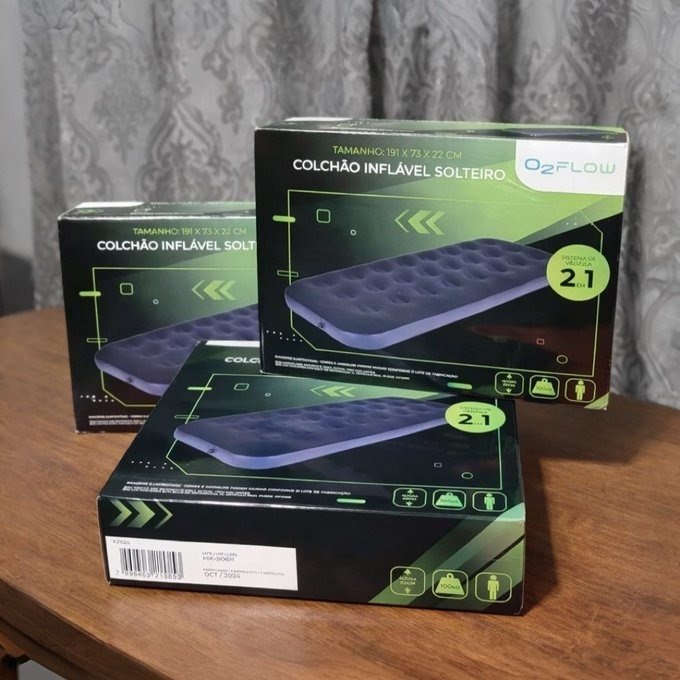 Colchão Inflável Solteiro Multiuso Aveludado O2flow + Frete Grátis
