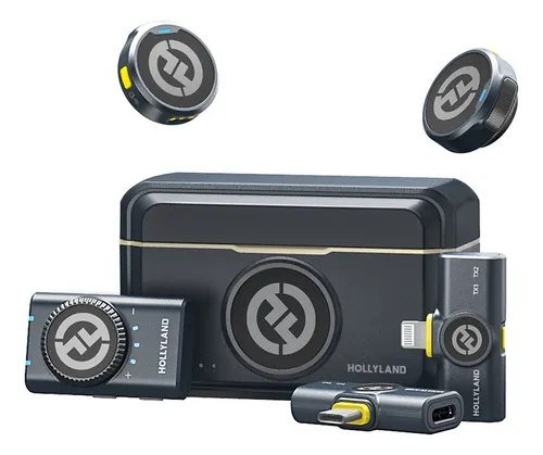 Microfone Lapela Hollyland Lark M2 Combo Duplo USB-C, Lightning e Camera preto