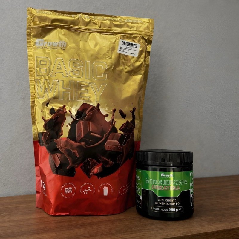 Kit Growth: Whey Protein Basic Natural 1kg + Creatina Monohidratada 250g + Frete Grátis